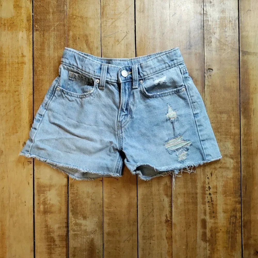 Old Navy shorts size 10 girls denim high rise distressed rainbow summer